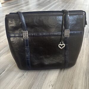 Vintage Brighton Black/brown Heart Structured Alligator Print Leather Bag